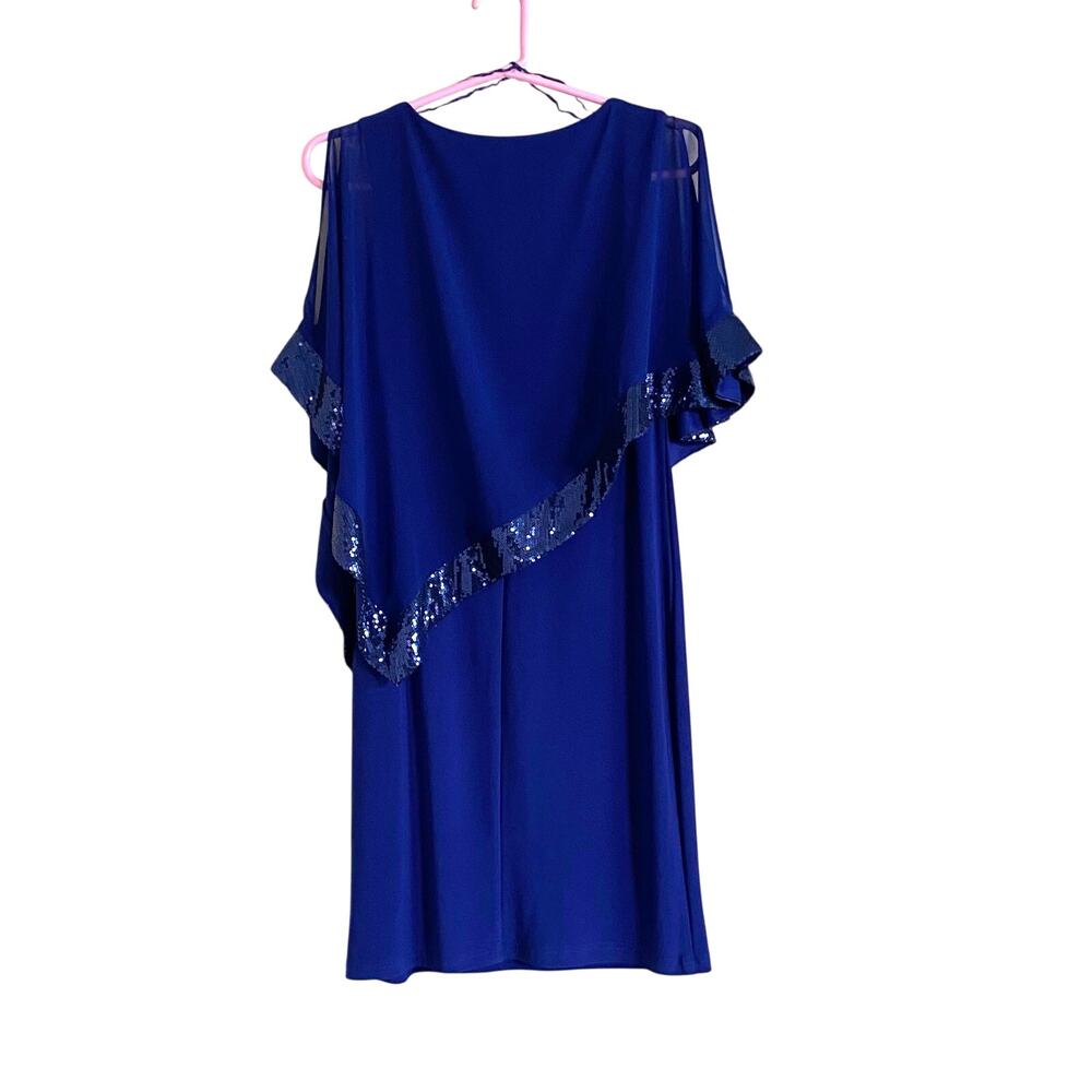 R & M Richards blue sequin cocktail dress‎ size 4P Glam Mother-of-the Bride